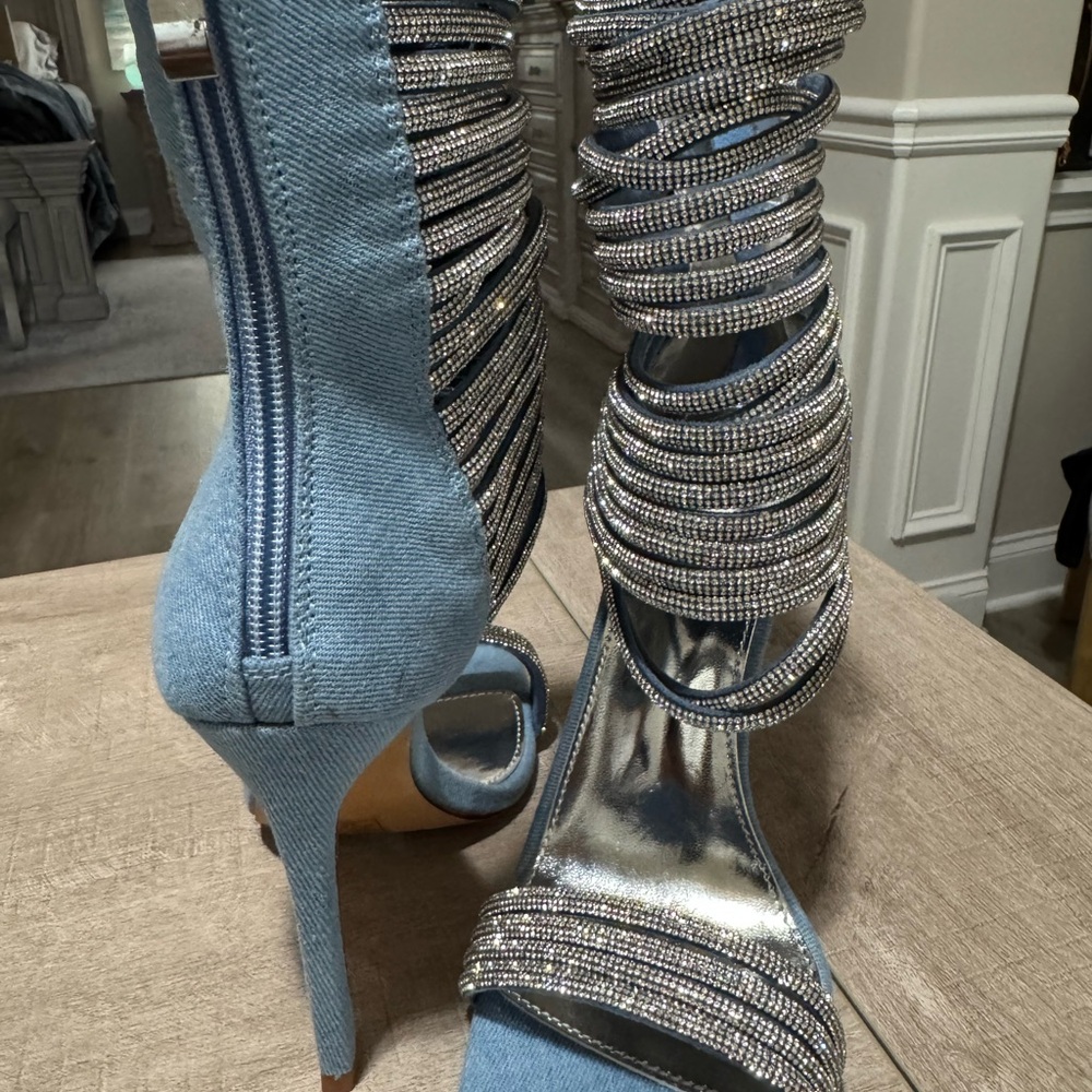 Blue and Silver Strappy Women's Heels